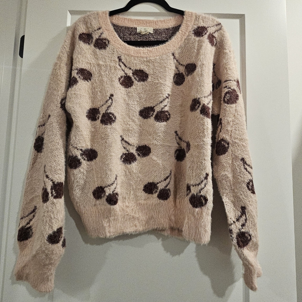 KAISLEY Pink Cherry Print Eyelash Knit Large